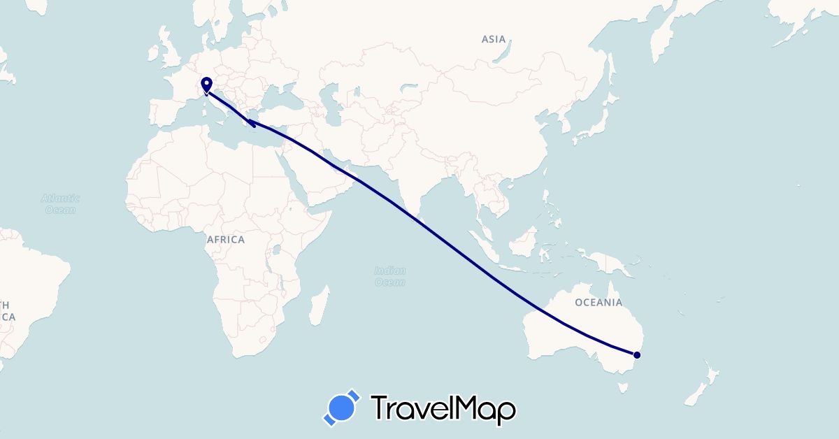 TravelMap itinerary: driving in Australia, Switzerland, Greece, Italy, Qatar (Asia, Europe, Oceania)